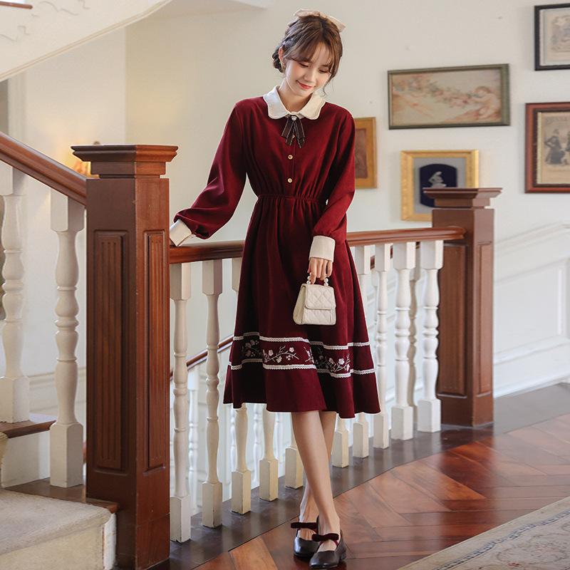 Contrast Color Peter Pan Collar Girls  cottagecore aesthetic dress