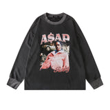 Mens Fall Outfits Distressed Rock Head Print Long-Sleeved T-shirt Men 'S And Women 'S Oversize Loose Couple Sweater