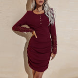 Women's Fall Outfits Autumn and Winter round Neck Slimming Long Sleeves Dress