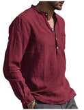 Sweat Wicking Shirt Men's Long Sleeve V-neck Casual Beach Linen Shirt Men's Clothing