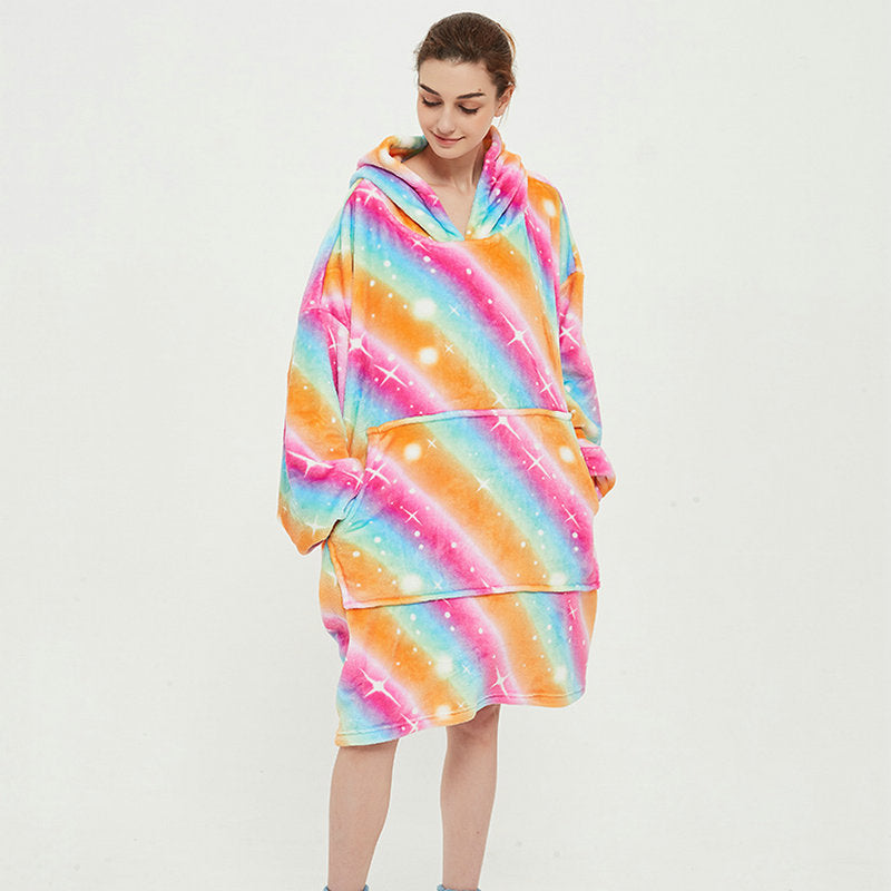 Hoodies Blankets Rainbow plus Size Hooded Lazy Blanket Double-Layer Fleece-Lined Home