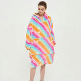 Hoodies Blankets Rainbow plus Size Hooded Lazy Blanket Double-Layer Fleece-Lined Home