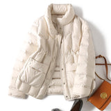Women Winter Coats Puffer Jacket down Coat Stand Collar Double Pocket Single Breasted White Duck down Jacket Coat for Women