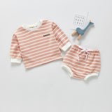 Spring Tops Long Sleeve Striped Top Bulky Underpants Two-Piece Set