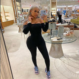 Fall Women'S Clothing Sexy Off-The-Shoulder Tight Sports Jumpsuit
