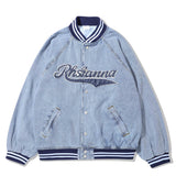Men Denim Coat Jean Jackets Letter Embroidered Washed Do the Old Cowboy Coat Men Loose Lapel Baseball Uniform Jacket