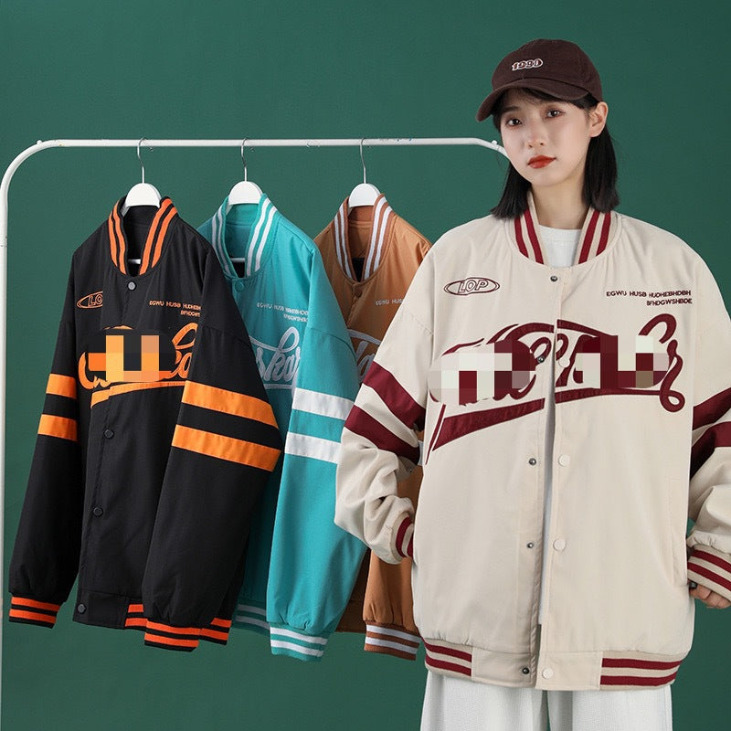 Black Varsity Jacket Autumn Flying Baseball Uniform Jacket Coat Boys and Girls Couple Rib Embroidery Neutral