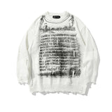 Mens Fall Outfits Dark Retro High Street Letter Graffiti Ripped Sweater Men's Pullover Sweater Top