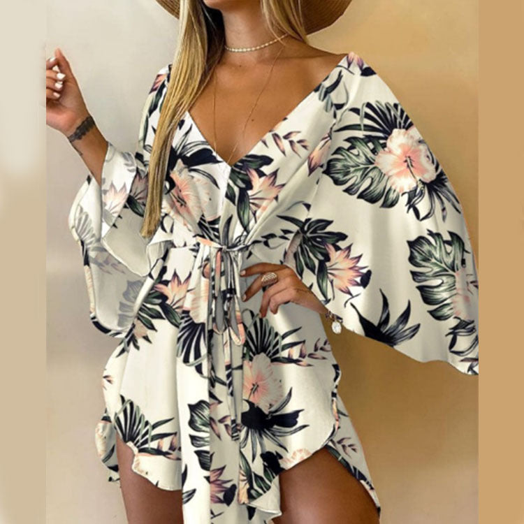 Nina Parker Graffiti Dress Sexy Batwing Sleeve Lace-up Dress