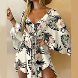 Nina Parker Graffiti Dress Sexy Batwing Sleeve Lace-up Dress