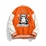 The Bears Varsity Jacket Contrast Color Sports Baseball Uniform Men's Autumn Bear Jacket Youth Cartoon Embroidered Jacket