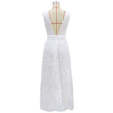 Women Lace Wedding Dress Women's White Sleeveless Long Wedding Dress Mid-Waist Evening Dress