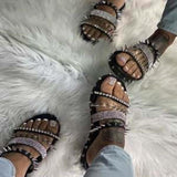 Women Open Toe Sandals Flats Summer Rivet Casual Flat Low Heel Sandals