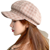 Check Beret Hat Autumn and Winter Beret Women's Casual Versatile Lattice