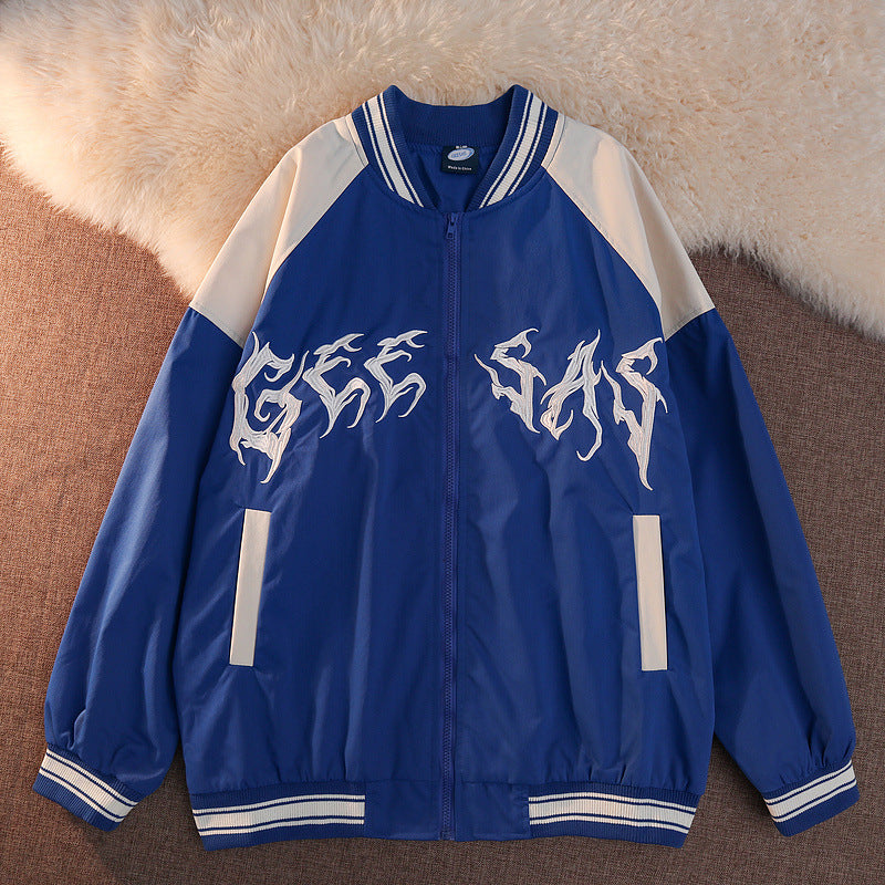 Baby Blue Varsity Jacket Loose Men's and Women's Coats Baseball Uniform Jacket