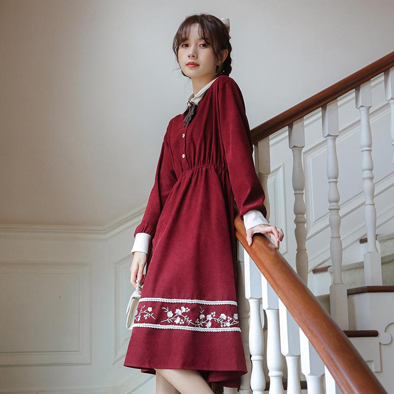 Contrast Color Peter Pan Collar Girls  cottagecore aesthetic dress