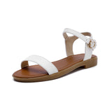 Flat Dress Sandals Summer Flat Hollowed Pearl Buckle Strap Sandals