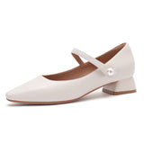 Nude Block Heels Closed Toe Chunky Heel Pumps Spring Concise