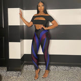 Summer Printing Color Contrast High Waist Hip Lift Bodybuilding Sports Trousers Leggings for Women