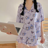 Kuromi Pajama Set Loose Short-Sleeved Shorts Two-Piece Suit Casual Student Cartoon Anime Home Wear