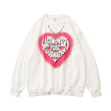 Mens Fall Outfits Heart Graffiti Sweater Couple's Men's and Women's Casual Long-Sleeved Top