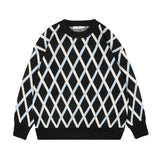 Mens Fall Outfits Contrast Color Check round Neck Sweater Men's and Women's Loose Couple Pullover Sweater
