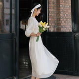 Women Retro Cottagecore Vintage Dress Spring Retro V-neck Niche Short Sleeve Gentle Waist Slimming Large Swing Long Dress