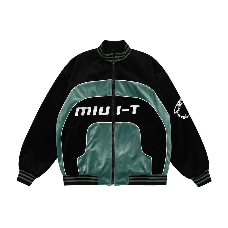 Varsity Jacket Vintage Letter Embroidery Contrast Color Velvet Jacket Men's Retro Loose Lapel Baseball Uniform