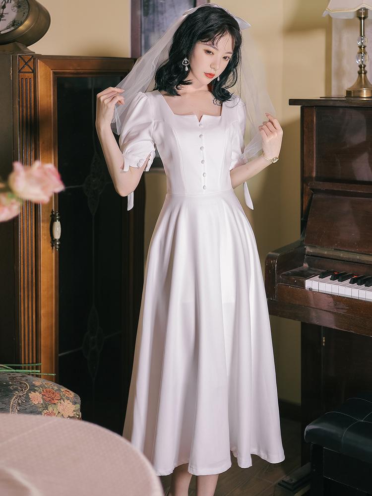 Women Cottagecore Dress Slim White Dress Hepburn Summer French Dress Light Wedding Dress