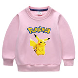 Children Pokemon Pikachu Hoodie Autumn Winter Solid Color with Fur Thick Warm Winter Clothing Top