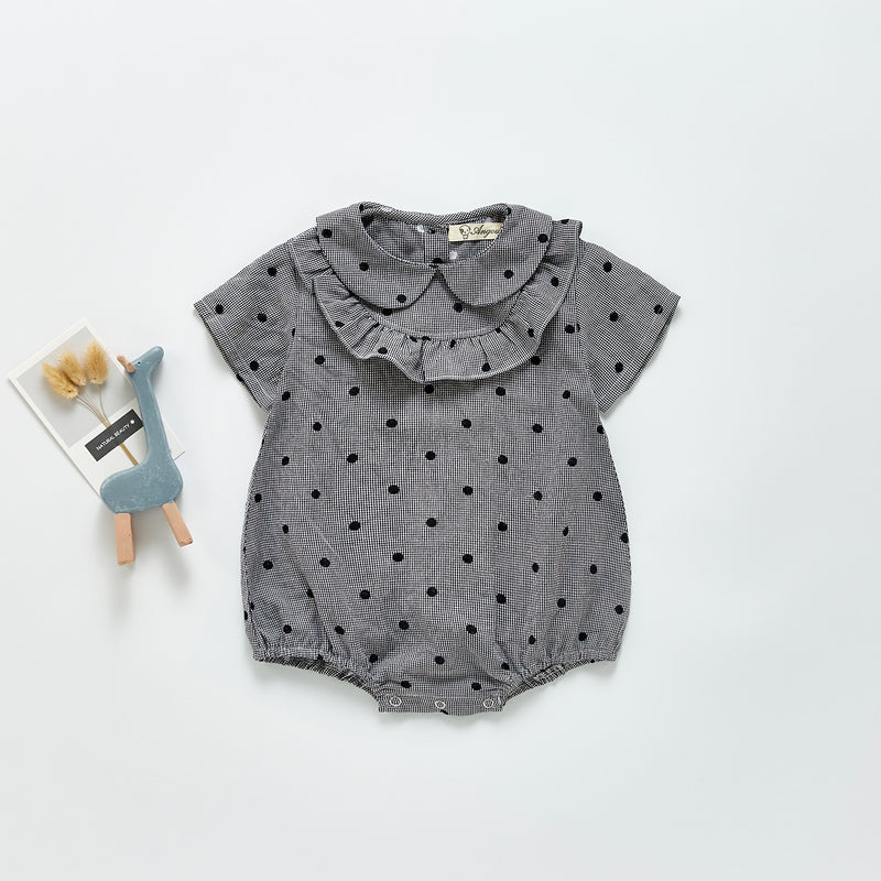 Summer Rompers Plaid Jumpsuit Baby Doll Collar Small Dot Romper