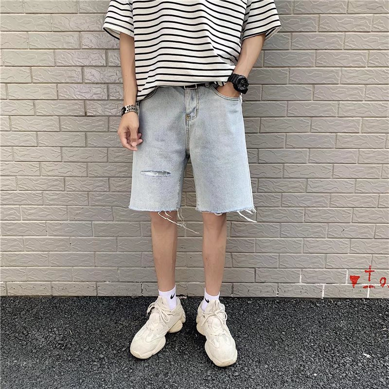 Men Denim Shorts Men's Summer Loose Casual Light Color