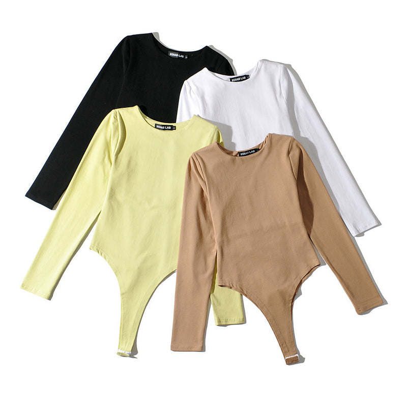 Women Fall Fall Four-Color round Neck Corset Leotard Slim Fit Bottoming Top