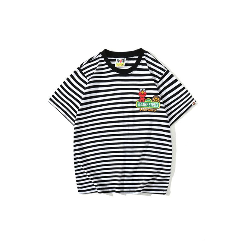 Shark Print T Shirt Cartoon Round Neck Summer Printed Large Size Short Sleeve Casual Striped T-Shirt