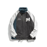 Varsity Jacket Vintage Men's Autumn Coat Campus Color Contrast Patchwork Fleece Casual Couple Jacket