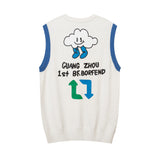 Men Sweater Vest Cartoon Anime Print Sweater Vest Men's Loose round Neck Sleeveless Sweater Vest