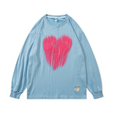 Mens Fall Outfits Autumn Winter Retro Love Letter Puff Print Long Sleeve T-shirt Men and Women Loose Bottoming Shirt