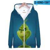 Grinch Hoodie 3d Printed Zipper Sweater