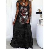 Skull Dress Spring and Summer Women's Clothing Printed Loose plus Size Lace up Dress