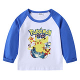 Children Pokemon Pikachu Hoodie Spring and Autumn Children's T-shirt round Neck Cartoon Long Sleeve