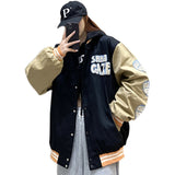 Brown Varsity Jacket Fashionable Coat Women's Autumn Loose Design Flocking Letter Street Retro Baseball Uniform