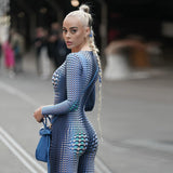 Summer 3D Printed round Neck Long Sleeve Slim-Fit Trousers Jumpsuit
