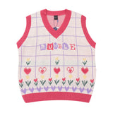 Men Sweater Vest Love Jacquard Color Matching Sweater Vest Loose V-neck Sleeveless Sweater Waistcoat