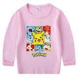 Children Pokemon Pikachu Hoodie Spring and Autumn round Neck Long Sleeve T-shirt Cotton