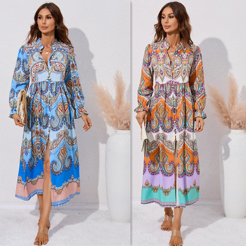 Nina Parker Graffiti Dress Single-Breasted Waist-Controlled Long Sleeves Dress