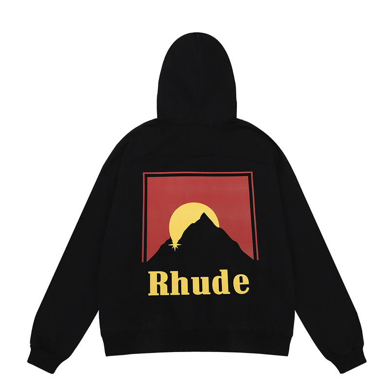 Rhude Hoodie Sunrise Printed Cotton Loose-Fitting Hoodie Sweatshirt