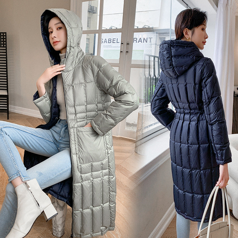 Women Winter Coats Puffer Jacket Down Coat Winter Positive and Negative Double-Sided Wear Thin Hood Warm White Duck Down