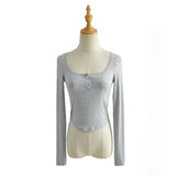 Women Fall Fall Four Colors Lace Collar Long Sleeve T-shirt Slim-Fit Crop-Top