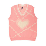 Men Sweater Vest Heart Jacquard Sleeveless Sweater Vest Men's Idle Style Loose V-neck Sweater Vest Coat