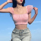 Music Festivals Rave Outfits Girls Tops Summer Women's Sexy Short T-shirt Women